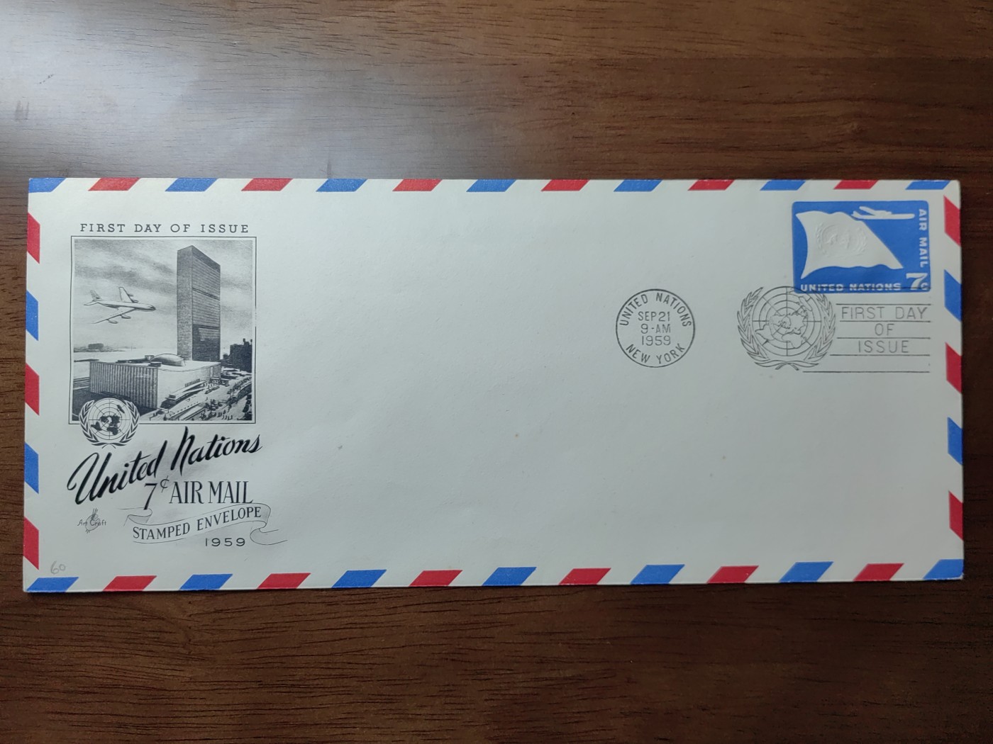 外国邮品精品专场（秒杀）第①②场 1959年联合国发行的第一天纪念压花盖章航空邮封