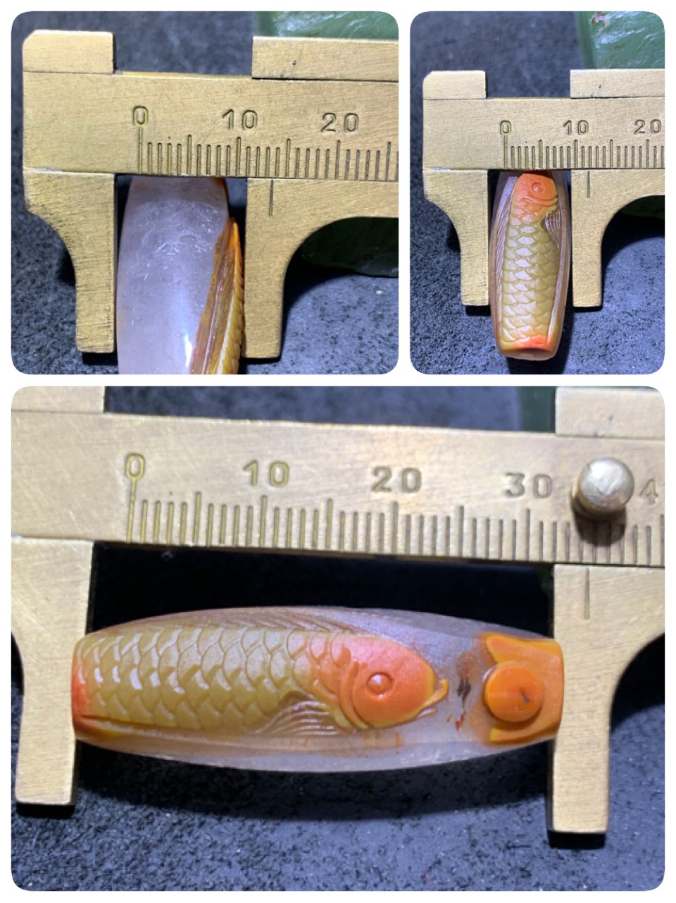 精美冰飘亚光战国红玛瑙手工俏色巧雕鲤鱼随形桶珠一个，寓意：富贵有余