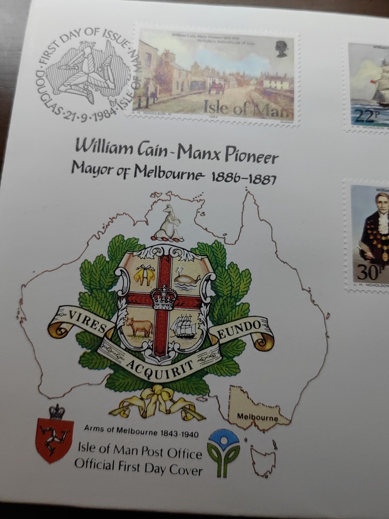 外国邮品精品专场（秒杀）第①②场 马恩岛1984 威廉·凯恩，墨尔本市长纪念首日封（原装封）