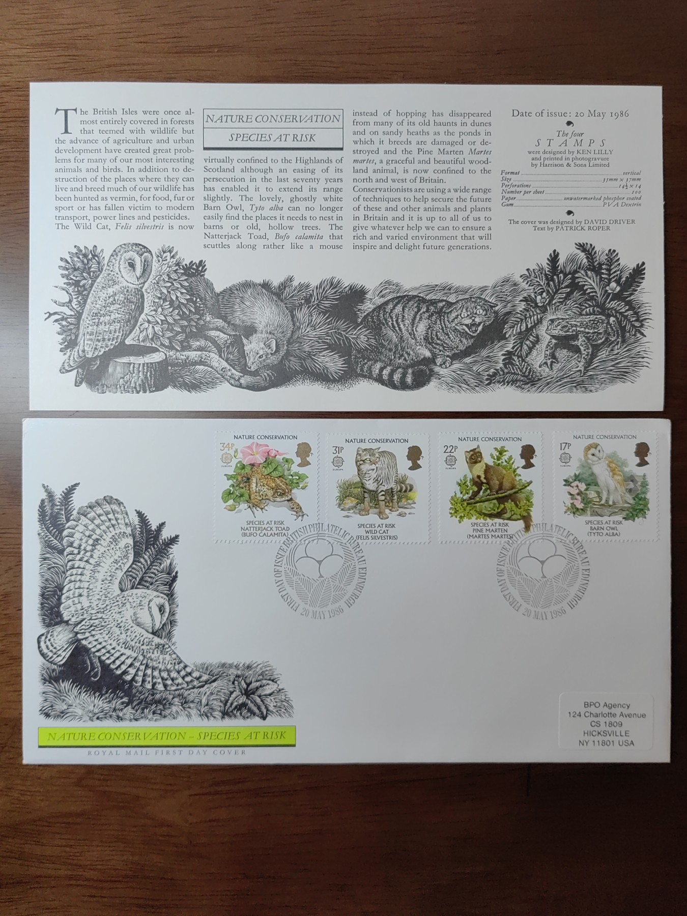 外国邮品精品专场（秒杀）第①②场 英国1986 自然保护濒危物种,仓鸮,松貂,野猫,蟾蜍