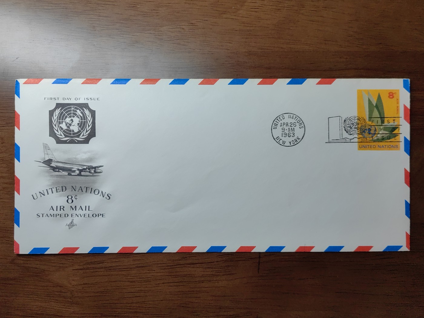 外国邮品精品专场（秒杀）第①②场 1963年联合国发行第一天压花盖章纪念航空邮封