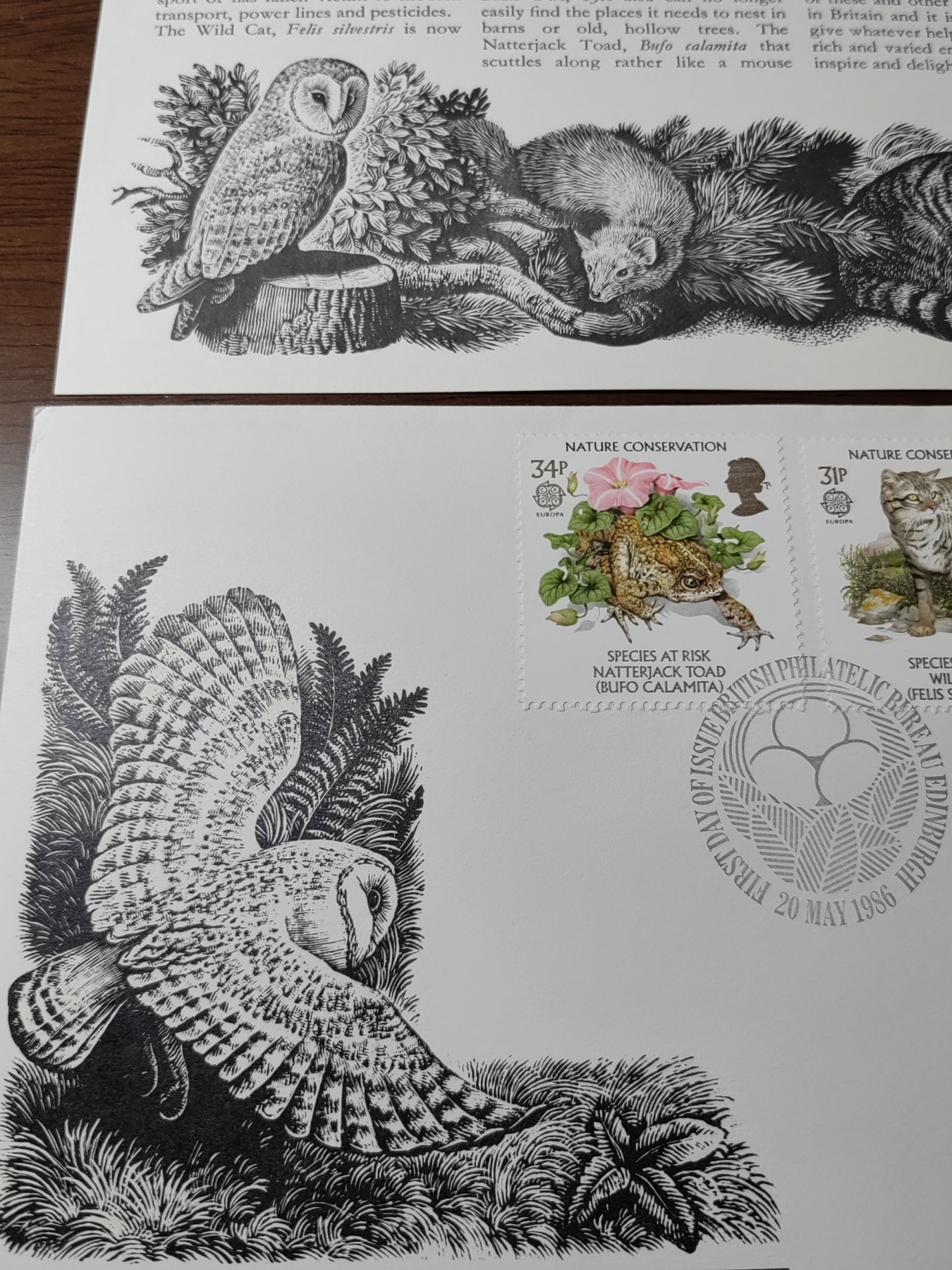 外国邮品精品专场（秒杀）第①②场 英国1986 自然保护濒危物种,仓鸮,松貂,野猫,蟾蜍
