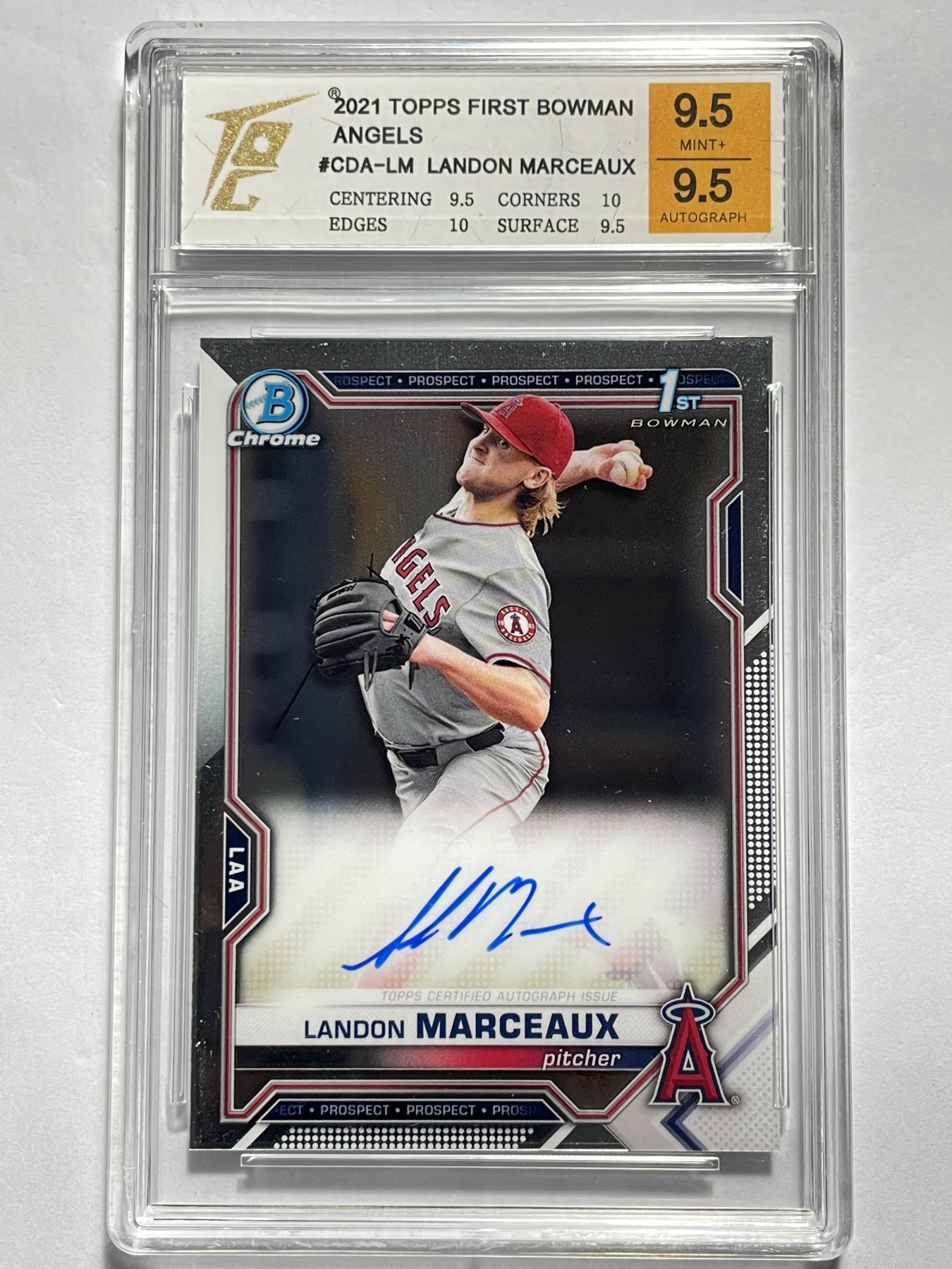 【德藏】·第5期 ·卡牌拍卖 -{ NBA,MLB,WWE···超多亲签卡 } 全场包邮 Topps Bowman 2021 MLB 洛杉矶天使 LANDON MARCEAUX 亲签卡 1ST卡签 TQG 极限9.5