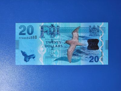 港、澳、台、中外钞、流水签、机签、箱包单、靓号专场第38期 - 斐济 2013年 20元纸币 首发冠 豹子号 FFA0034888 UNC一张/如图