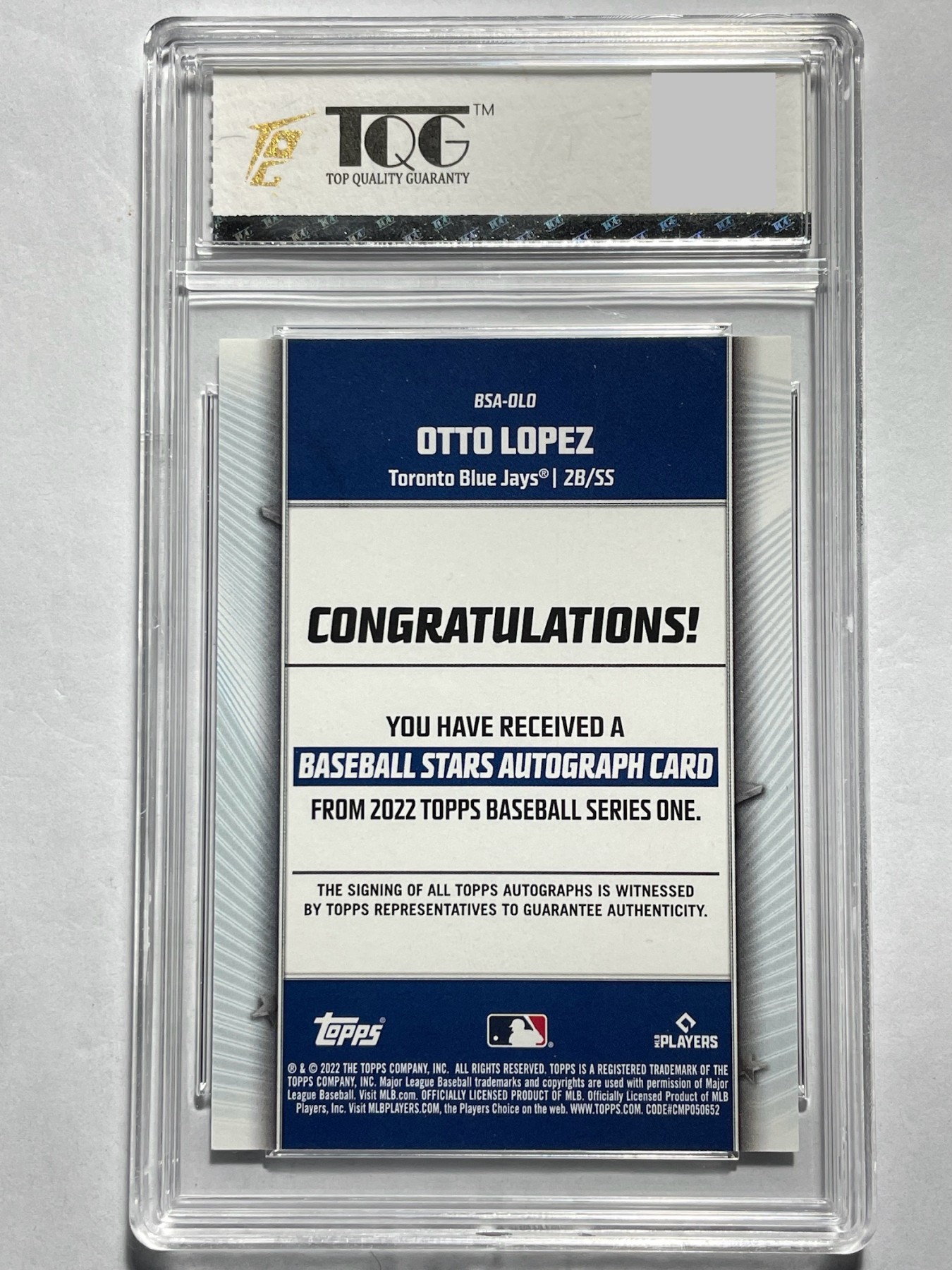【德藏】·第5期 ·卡牌拍卖 -{ NBA,MLB,WWE···超多亲签卡 } 全场包邮 Topps Bowman 2022 MLB 多伦多蓝鸟队 OTTO LOPEZ 新秀 亲签卡 卡签 TQG 9.5 签名10