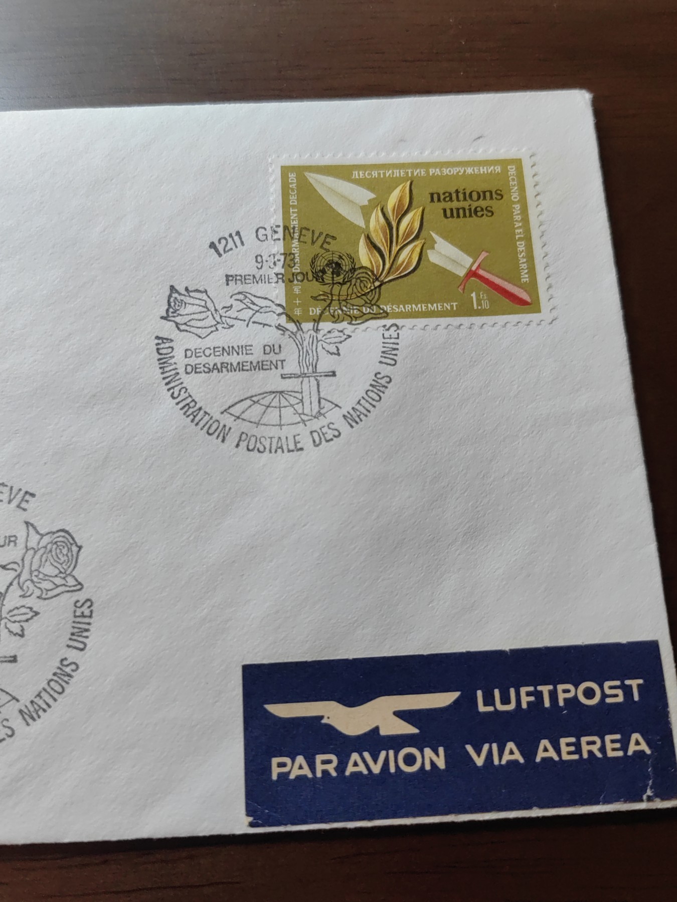 外国邮品精品专场（秒杀）第①②场 联合国 日内瓦1973年 裁军军事 航空纪念邮封