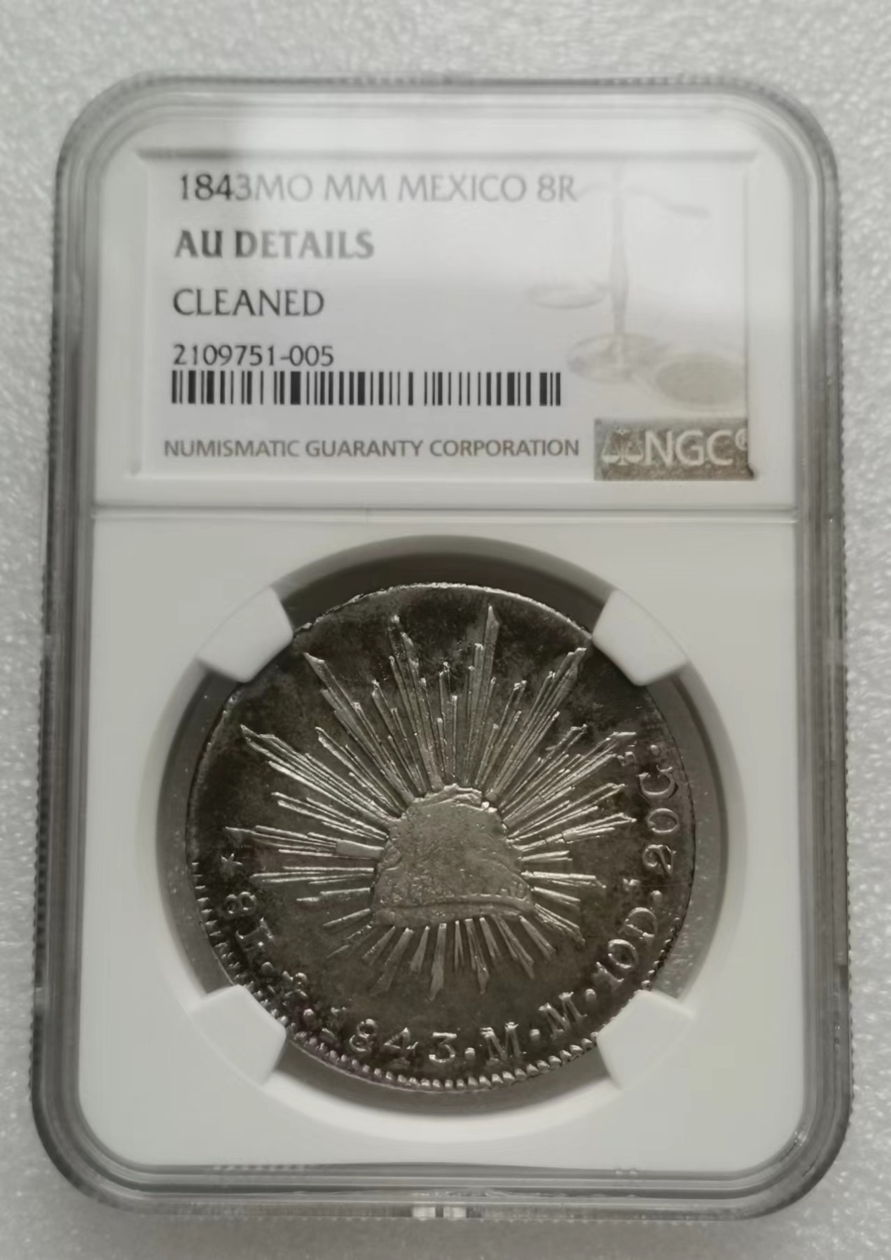 瓶子🏺第112期拍卖会  NGC-AUD墨西哥1843年8里亚尔 少见早期鹰洋