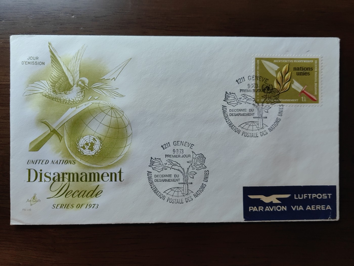 外国邮品精品专场（秒杀）第①②场 联合国 日内瓦1973年 裁军军事 航空纪念邮封