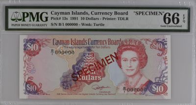 【礼羽收藏】🌏世界钱币拍卖第22期 - 【B/1 000000】1991开曼群岛样钞 稀少 倒置号 Cayman Islands, Currency Board    ""SPECIMEN, 10 Dollars 1991 - Printer: TDLR