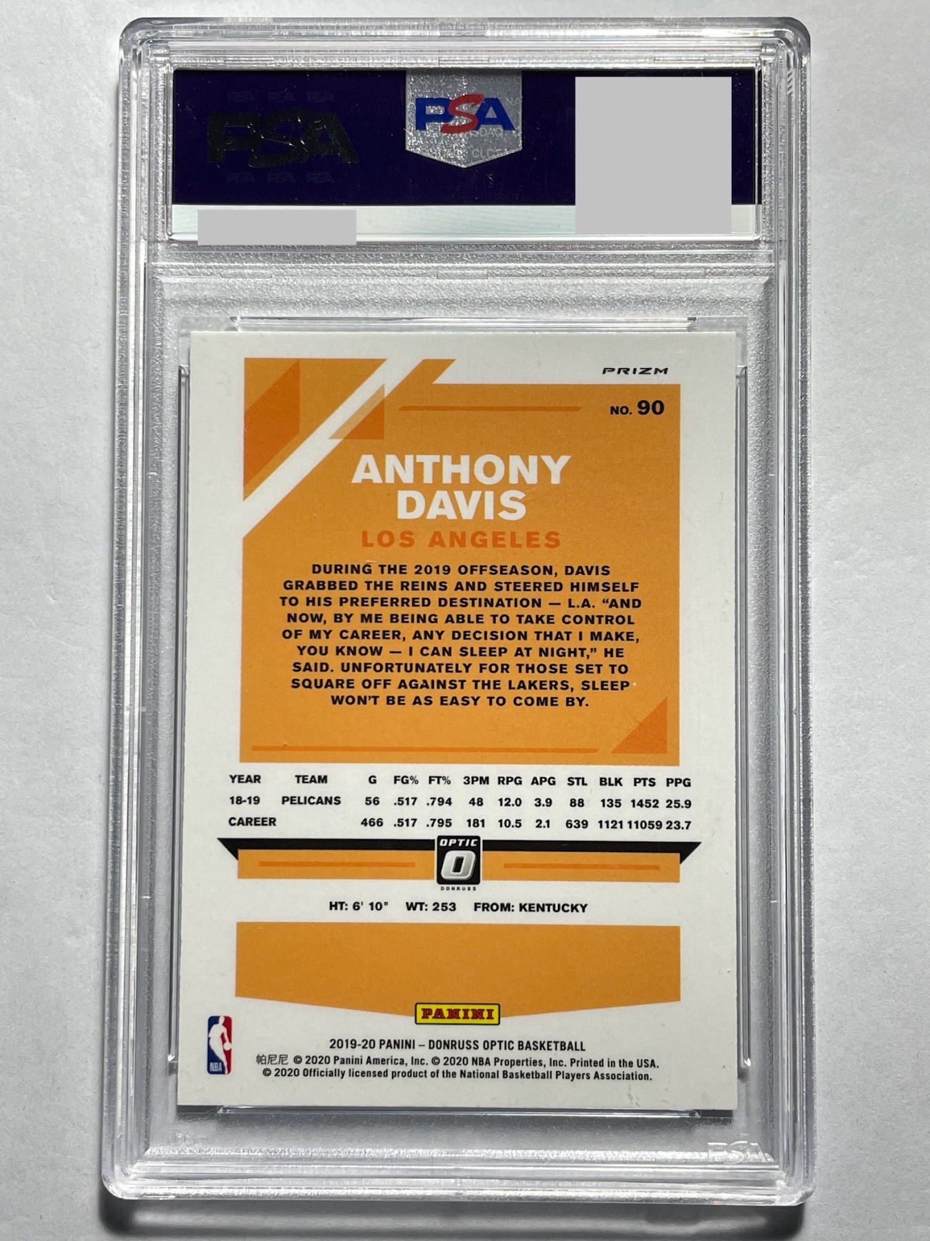 【德藏】·第5期 ·卡牌拍卖 -{ NBA,MLB,WWE···超多亲签卡 } 全场包邮 Panini 2019 Donruss 洛杉矶湖人队 浓眉 安东尼·戴维斯 折射特卡 PSA 10