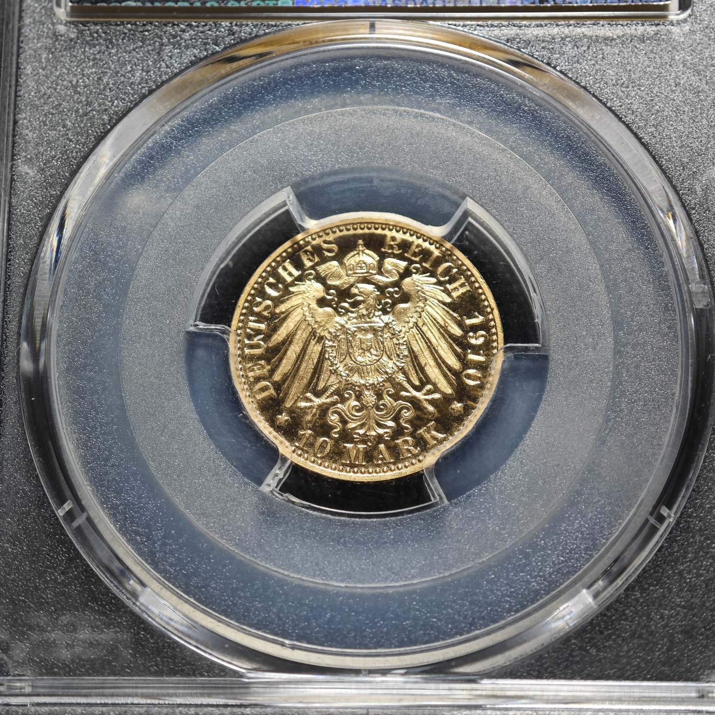 1910年 德国符腾堡威廉二世10马克 精制 金币 PCGS PR67+DCAM 唯一记录冠军分！极佳状态 金光闪耀不可多得！