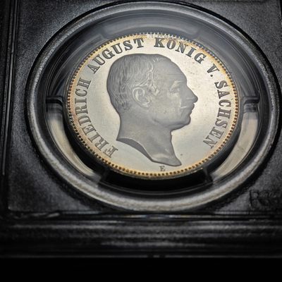 1908年 德国萨克森3马克 精制 银币 PCGS PR67DCAM 唯一记录冠军分！精面与磨砂效果相互呼应 转光层次分明 