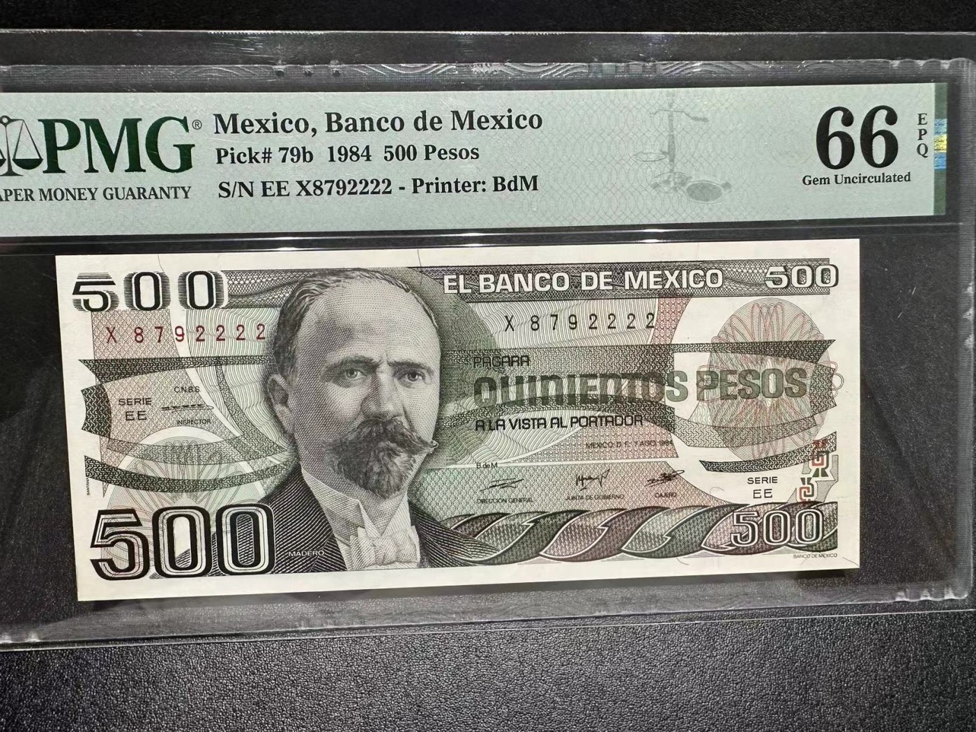 《外钞收藏家》第三百零四期（连拍第三场） 1984年墨西哥500比索 PMG66 狮子号2222