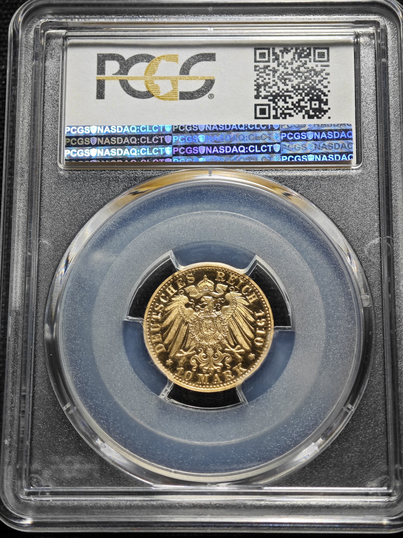 1910年 德国符腾堡威廉二世10马克 精制 金币 PCGS PR67+DCAM 唯一记录冠军分！极佳状态 金光闪耀不可多得！