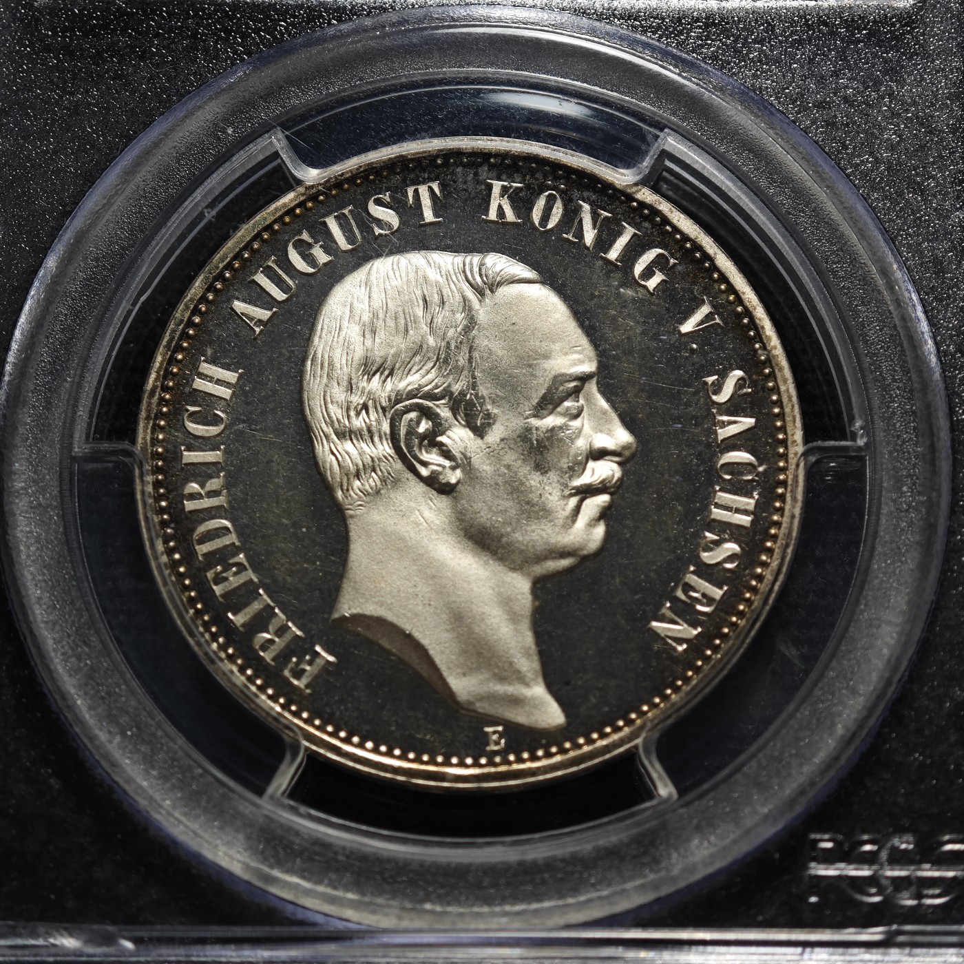 1908年 德国萨克森3马克 精制 银币 PCGS PR67DCAM 唯一记录冠军分！精面与磨砂效果相互呼应 转光层次分明 