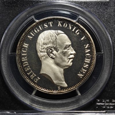 1908年 德国萨克森3马克 精制 银币 PCGS PR67DCAM 唯一记录冠军分！精面与磨砂效果相互呼应 转光层次分明 