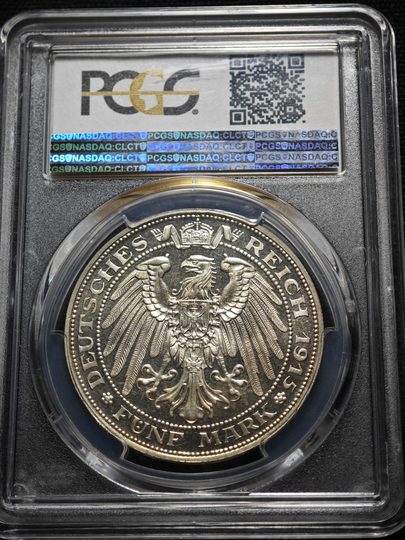 1915年 德国梅克仑堡什未林5马克 精制 银币 PCGS PR66CAM 顶级品相 超原光 状态极佳