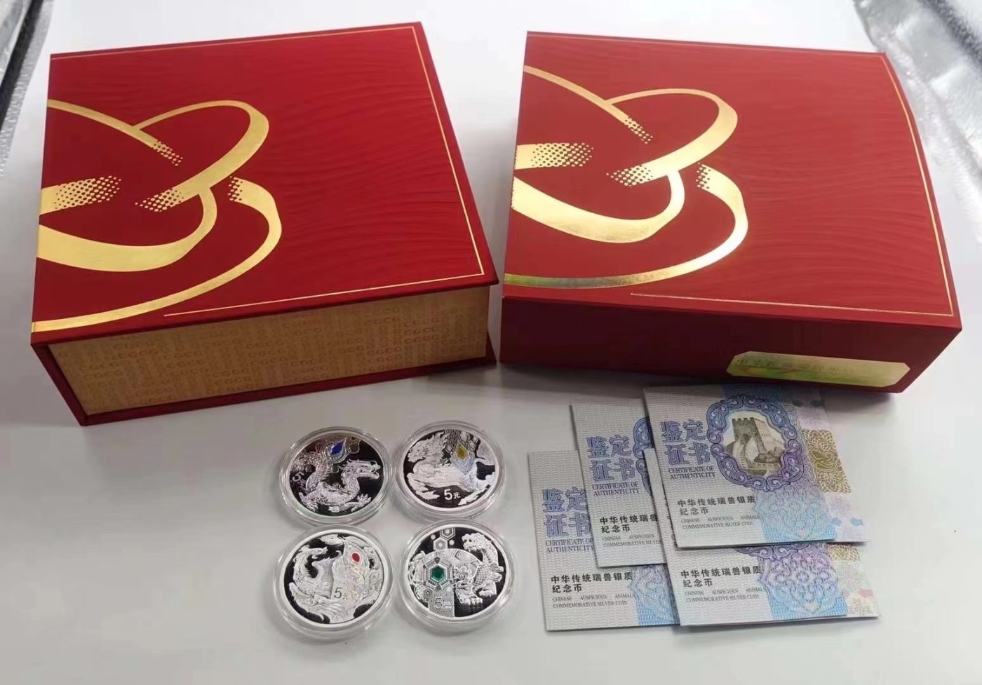 【金钰满堂钱币】拍卖第十八期 福利多多 大家多多捧场 中华瑞兽15克银币*4枚套装 证书无4