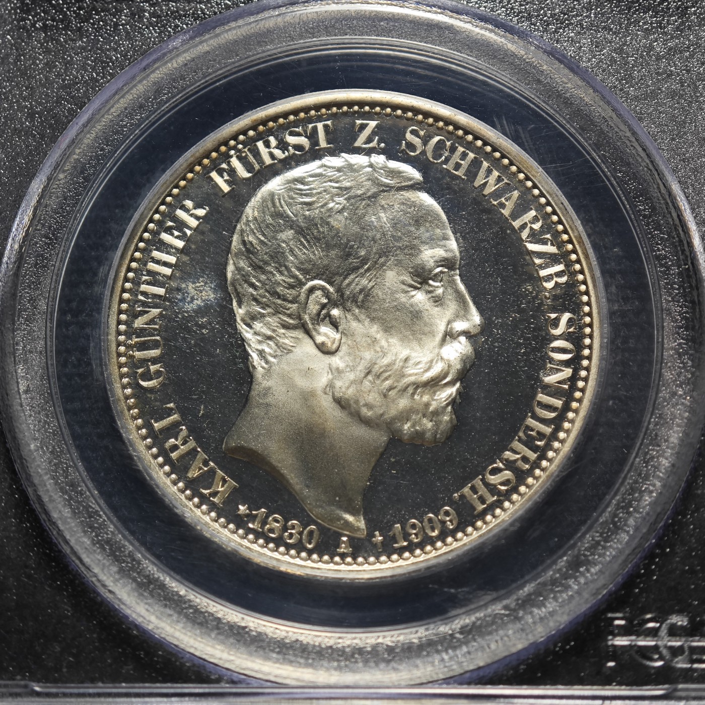 1909年 德国施瓦茨堡松德豪森3马克 精制 银币 PCGS PR67DCAM 冠军分！顶级品相 精制底板下超强转光