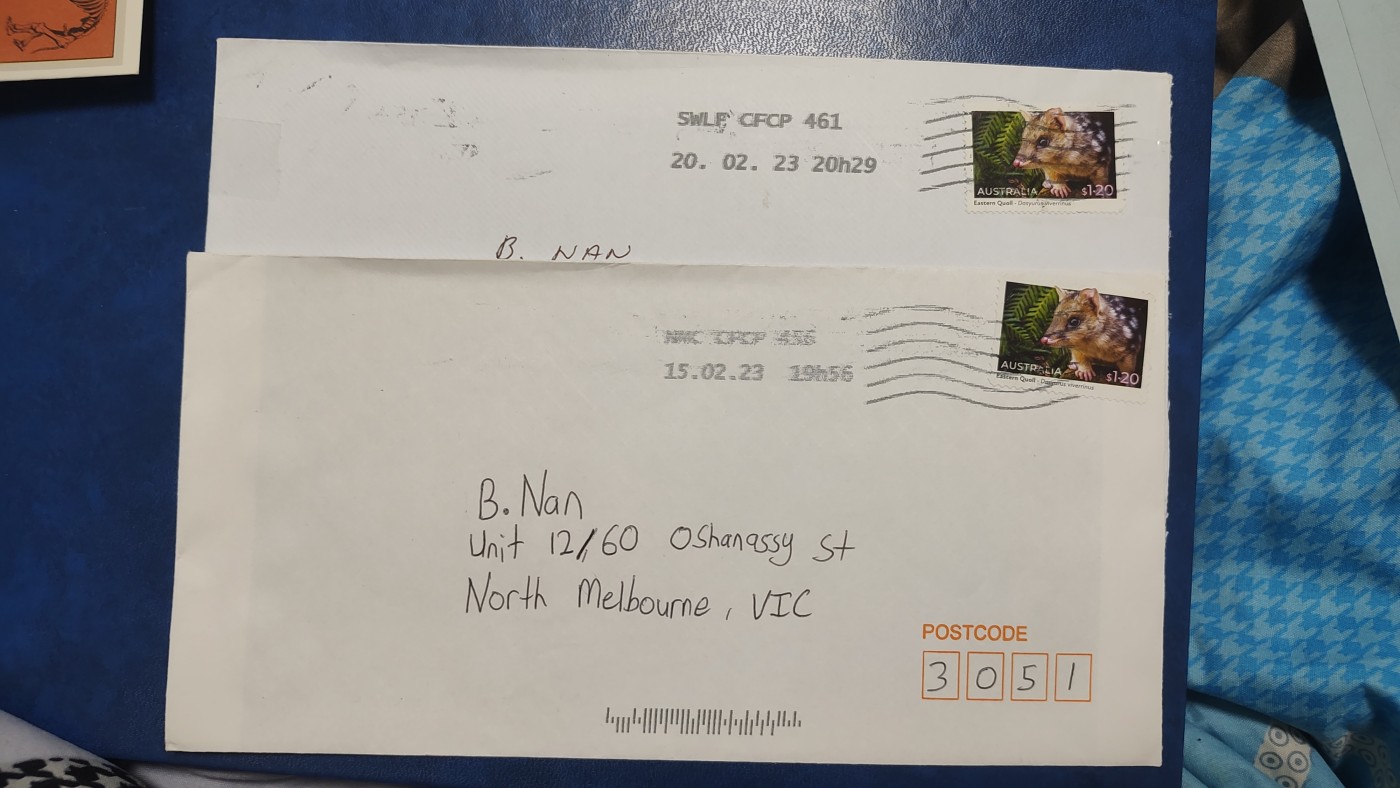 一月邮币社第五期拍卖国际邮票专场 澳大利亚鸭嘴兽实寄封一对