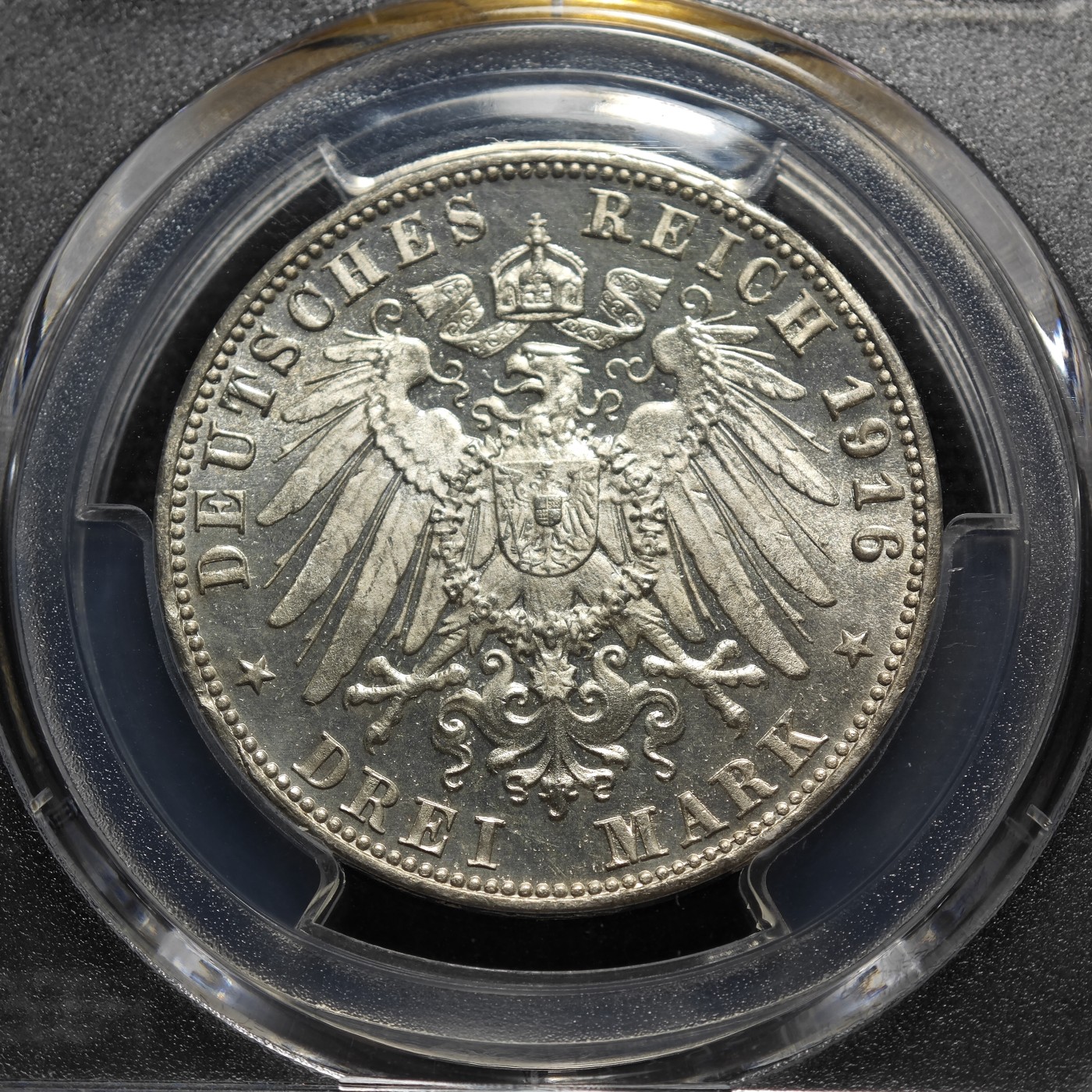 1916年德国符腾堡威廉二世登基25周年3马克银币 符腾堡马克币王！实铸量仅350枚！PCGS PR67 顶级品相 稀有品种！ 