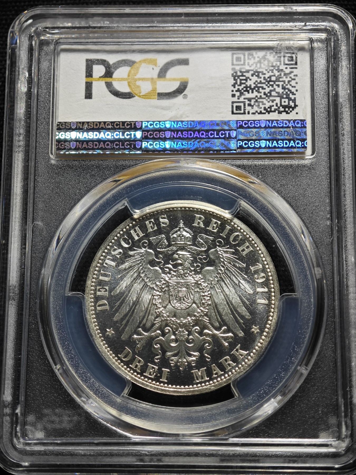 1911年 德国绍姆堡利普3马克 精制 银币 PCGS PR66+CAM 超强精制特有犀利超强转光