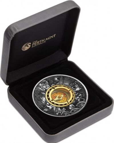 Tuvalu Perth Mint, 2017 Antique Silver Compass. 999 Silver, 62.27g, 45.5mm, 