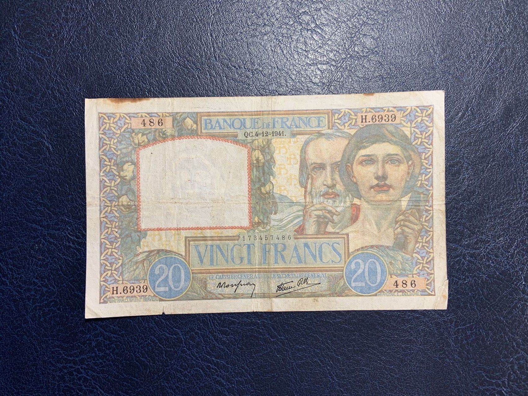 收藏联盟Quantum Auction 第295期拍卖  法国1941年20法郎 品相如图 稀少品种