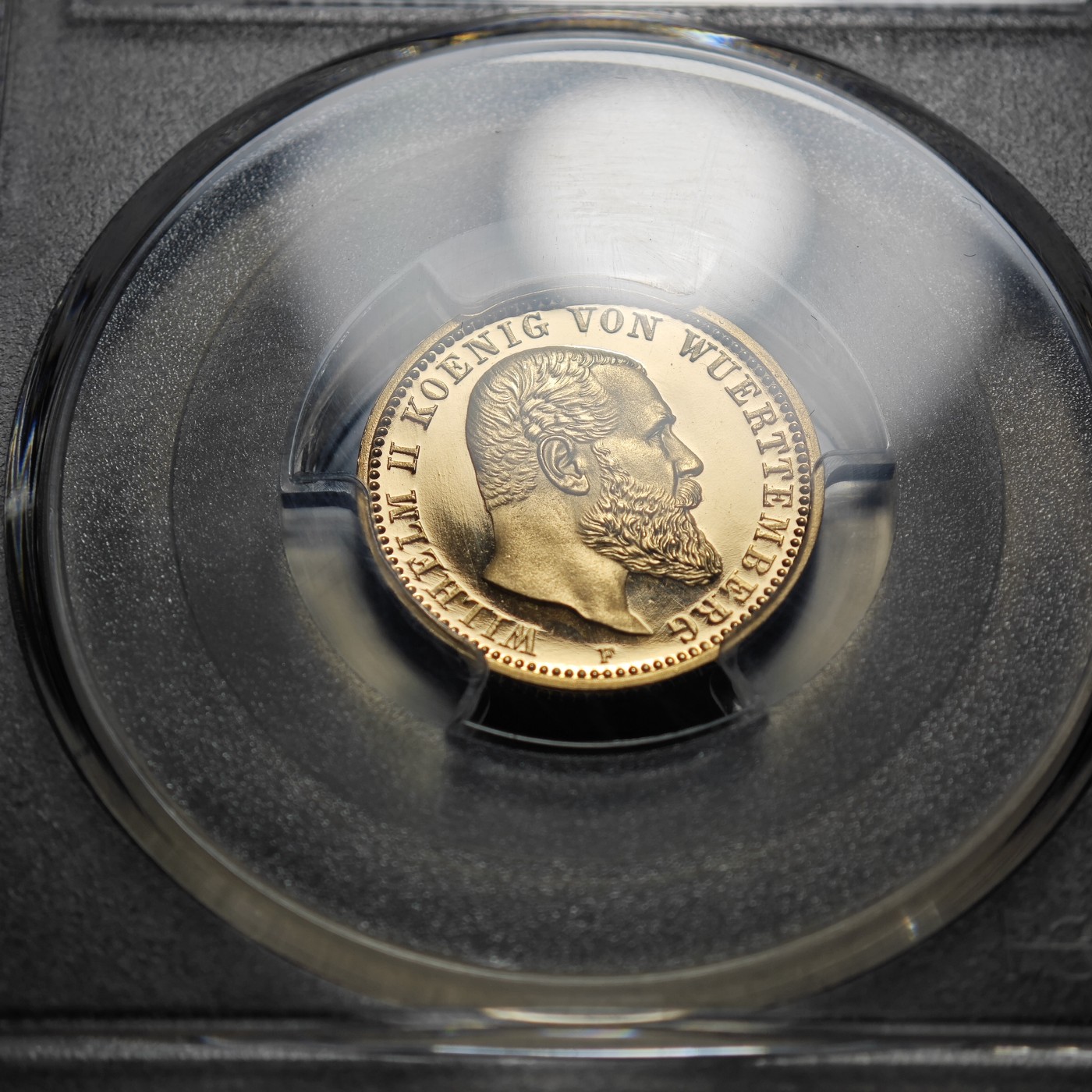 1910年 德国符腾堡威廉二世10马克 精制 金币 PCGS PR67+DCAM 唯一记录冠军分！极佳状态 金光闪耀不可多得！