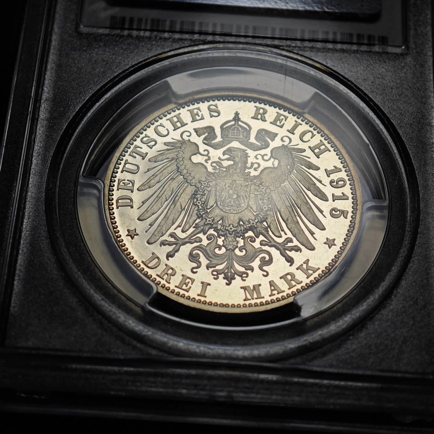 1915年 德国萨克森梅宁根3马克 精制 银币 PCGS PR67DCAM 唯一记录冠军分！精制底板原光层次分明 