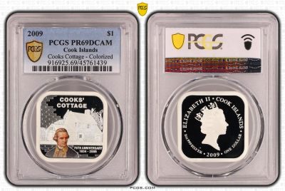 Cook Islands 2009 - 75th Annyversary 1934 - 2009 Cooks Cottage - Colorized 1 oz 999 Silver 31.1g, 33x33mm Square Dollar - Cook Islands 2009 - 75th Annyversary 1934 - 2009 Cooks Cottage - Colorized 1 oz 999 Silver 31.1g, 33x33mm Square Dollar