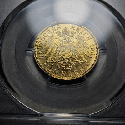 1901年 德国安哈特-德绍精制20马克 精制 金币 PCGS PR65CAM 唯一记录冠军分！充分体现黄金特有光泽