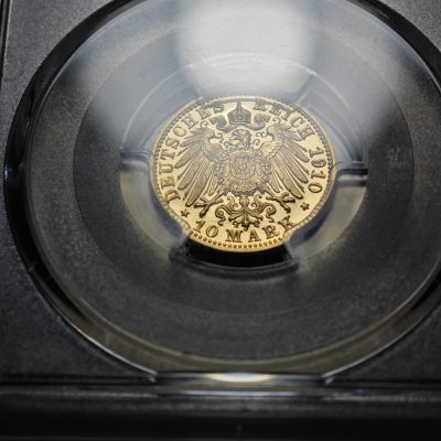 1910年 德国符腾堡威廉二世10马克 精制 金币 PCGS PR67+DCAM 唯一记录冠军分！极佳状态 金光闪耀不可多得！