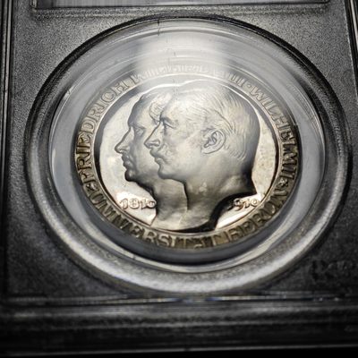 1910年 德国柏林大学3马克 精制 银币 PCGS PR67DCAM 唯一记录冠军分！顶级品相 一步到位 一步到位