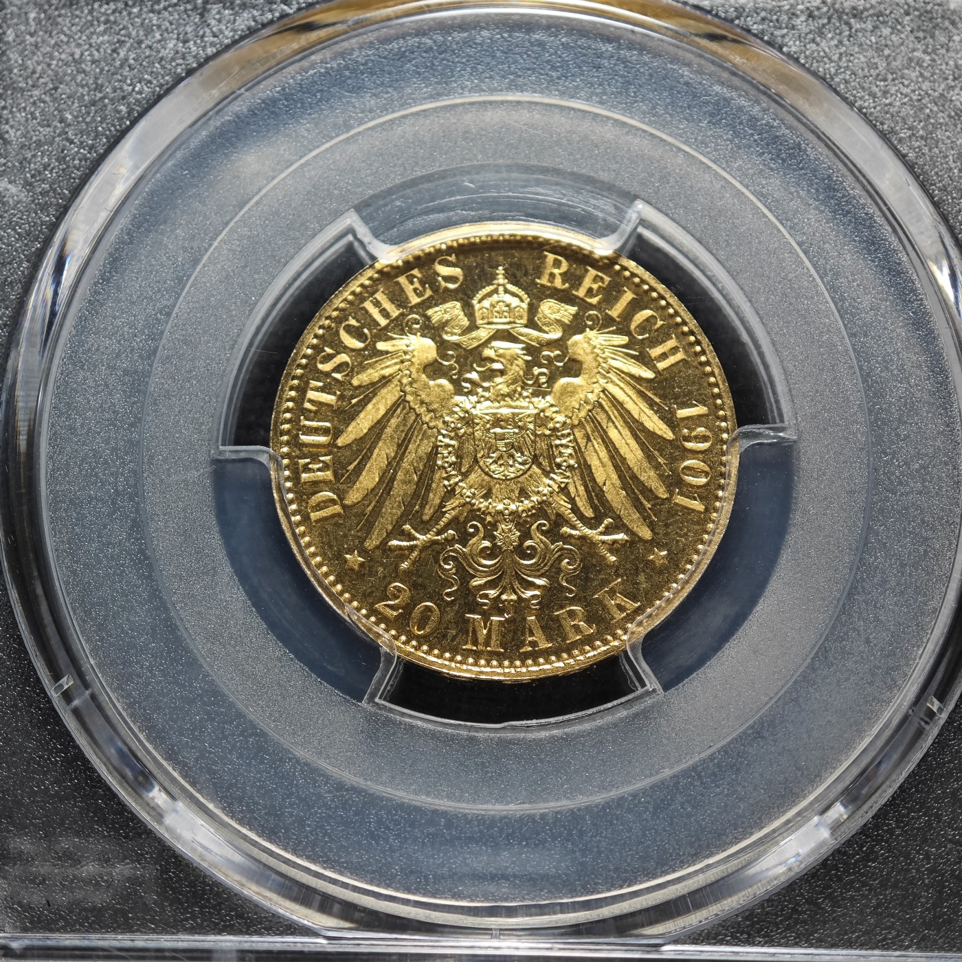 1901年 德国安哈特-德绍精制20马克 精制 金币 PCGS PR65CAM 唯一记录冠军分！充分体现黄金特有光泽