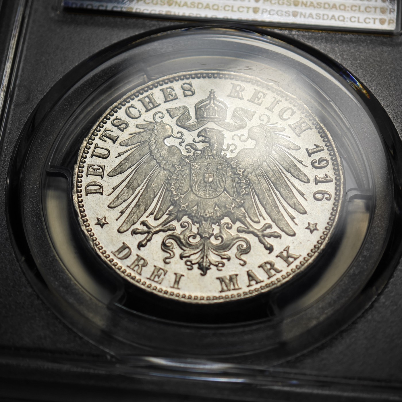 1916年德国符腾堡威廉二世登基25周年3马克银币 符腾堡马克币王！实铸量仅350枚！PCGS PR67 顶级品相 稀有品种！ 