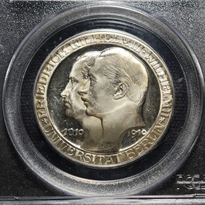 1910年 德国柏林大学3马克 精制 银币 PCGS PR67DCAM 唯一记录冠军分！顶级品相 一步到位 一步到位