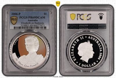 澳大利亚皇家铸币厂 Austarlian Perth Mint 2006, Queen Elizabeth II 1 dollar banknote Image on One Dollar 999 Silver, 31.10g, 40mm  - 澳大利亚皇家铸币厂 Austarlian Perth Mint 2006, Queen Elizabeth II 1 dollar banknote Image on One Dollar 999 Silver, 31.10g, 40mm 