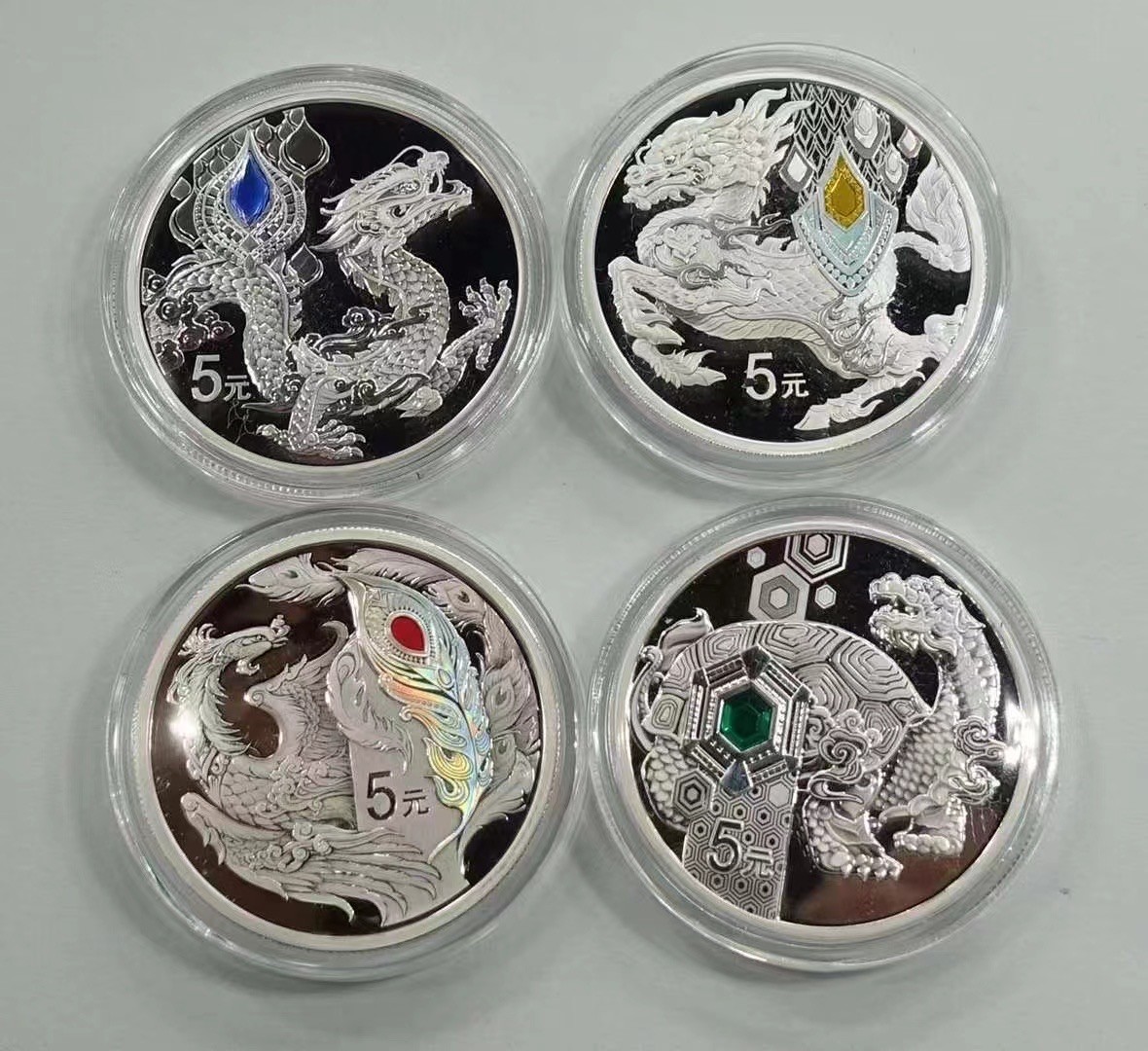 【金钰满堂钱币】拍卖第十八期 福利多多 大家多多捧场 中华瑞兽15克银币*4枚套装 证书无4