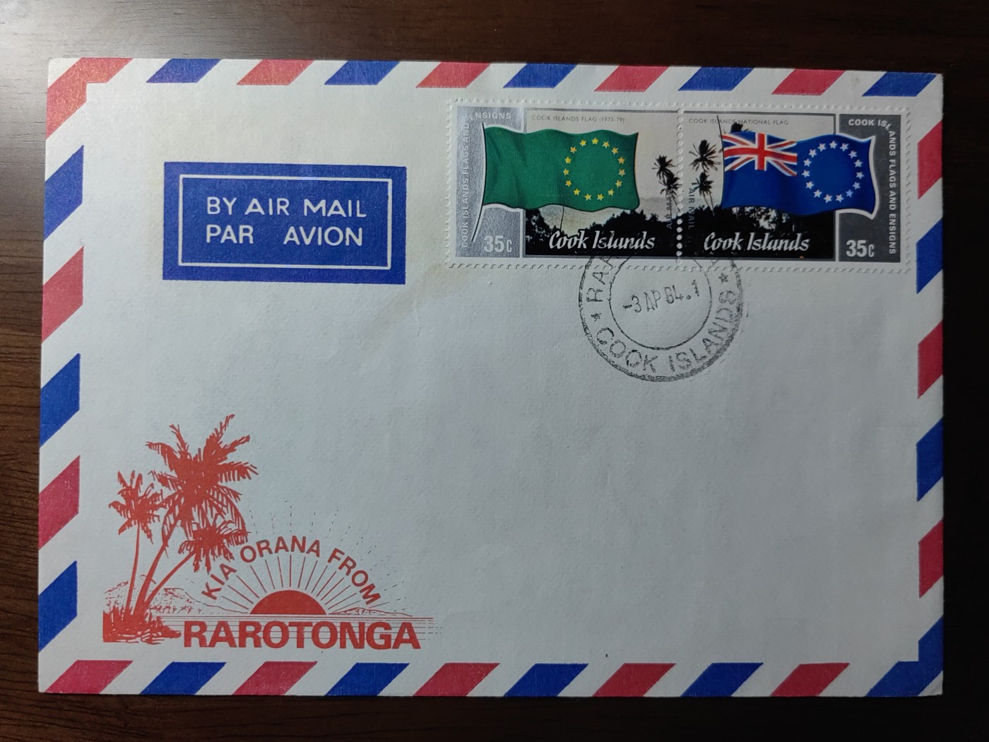 外国邮品精品专场（秒杀）第①③场 库克群岛1983英联邦日 国旗变迁史 岛屿风光 航空邮封