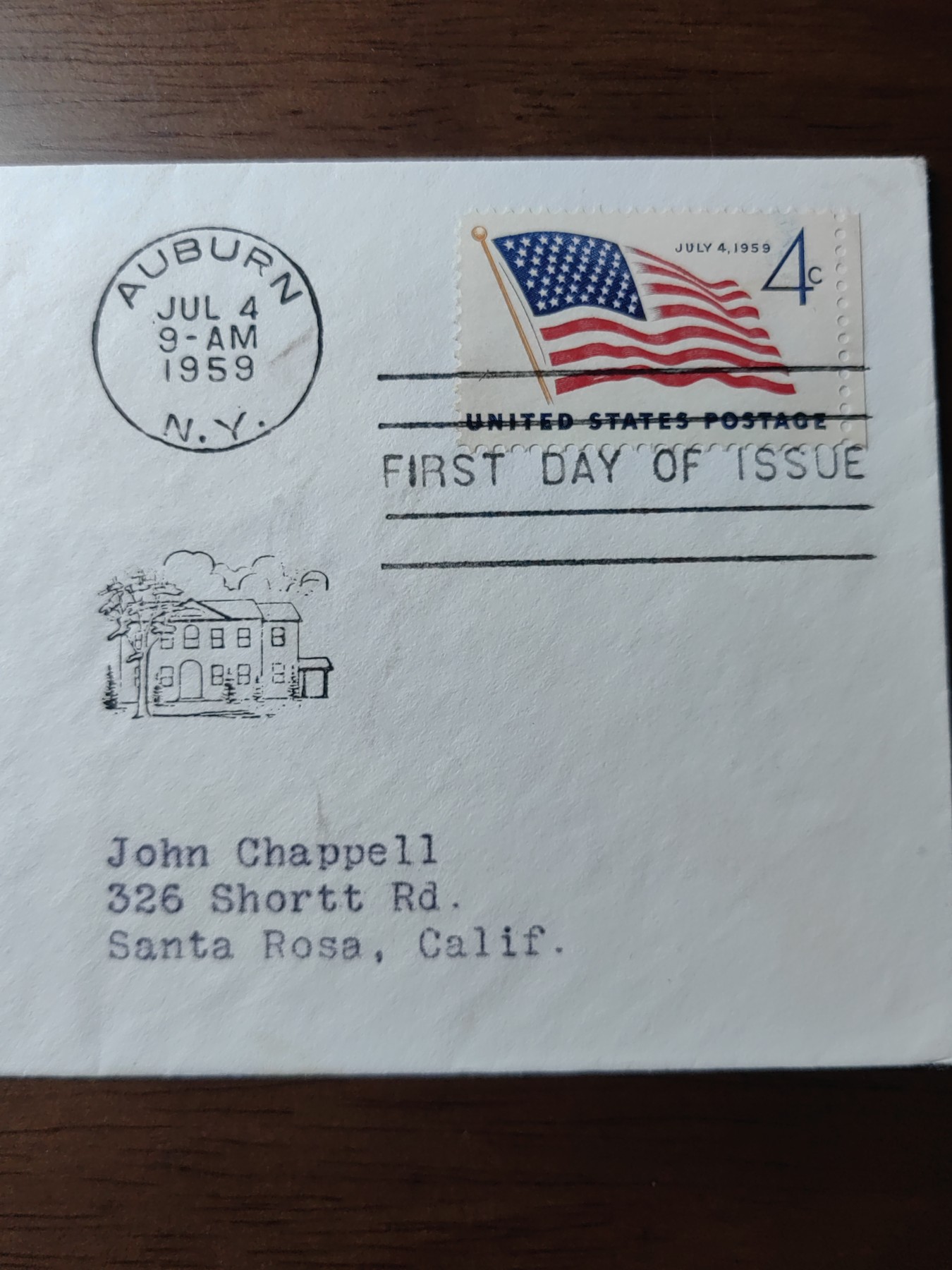 外国邮品精品专场（秒杀）第①③场 美国1959国旗星条旗 雕刻版 首日封（实寄）