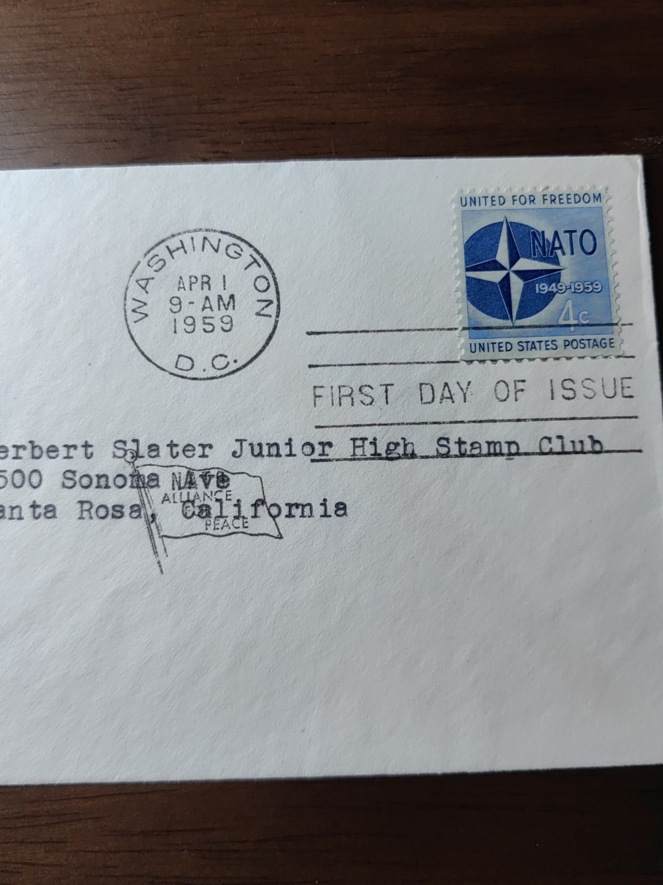 外国邮品精品专场（秒杀）第①③场 美国1959年 北约大西洋条约签署（实寄）