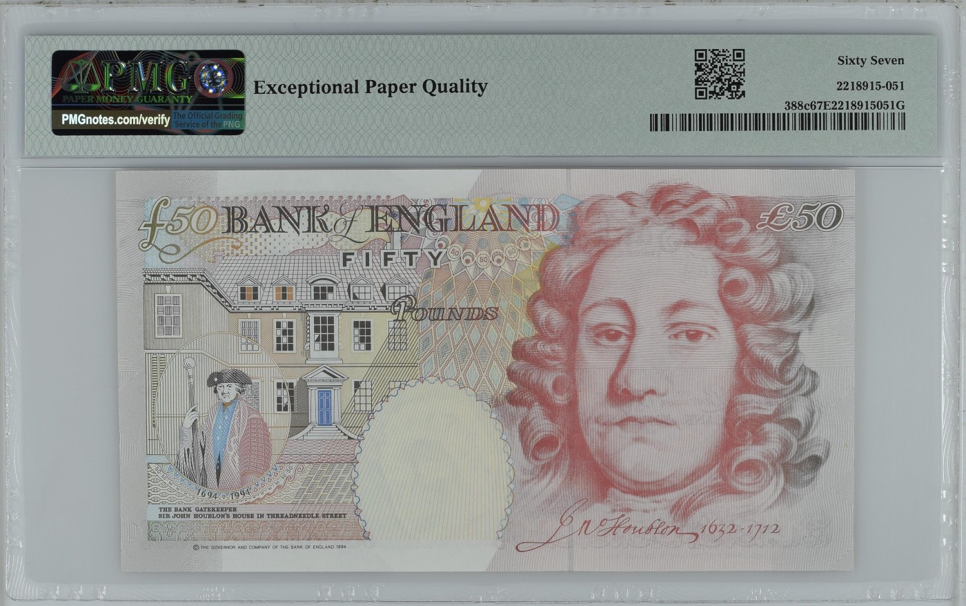 收藏联盟Quantum Auction 第295期拍卖  英国1994 (ND 2006)年50镑 PMG67 倒置号