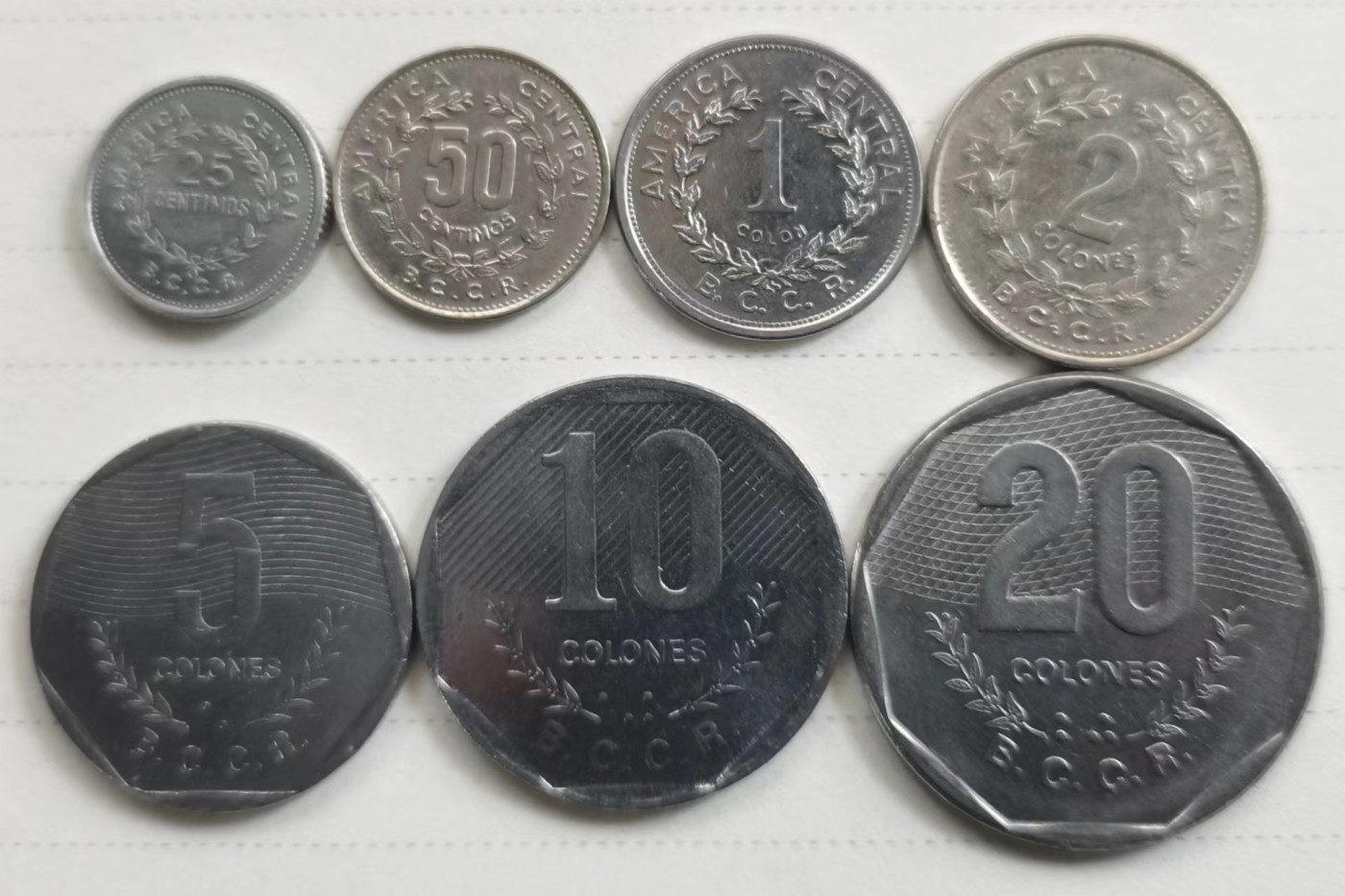 哥斯达黎加 1983-92年 老版套币 全7枚 品相如图 邮费自理