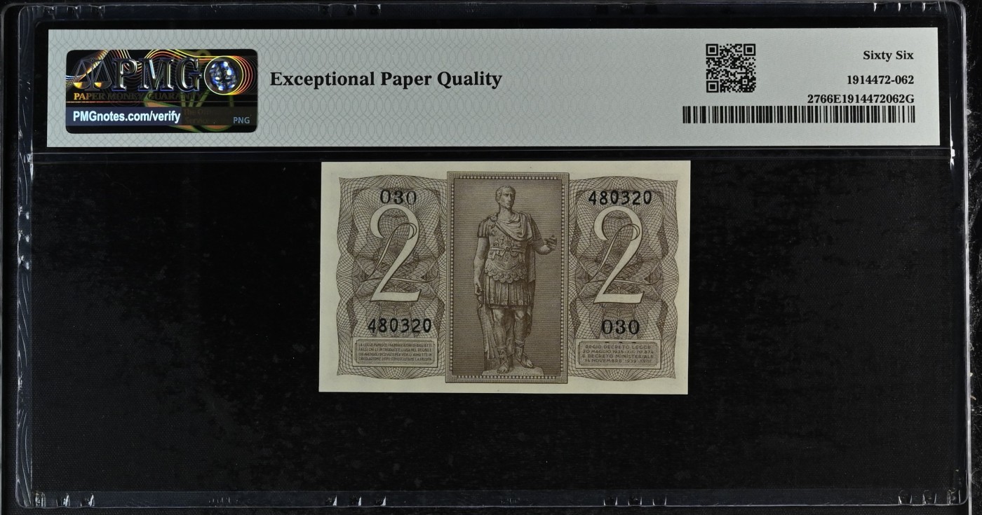收藏联盟Quantum Auction 第295期拍卖  意大利1939年2里拉 PMG66  亚军分 凯撒大帝