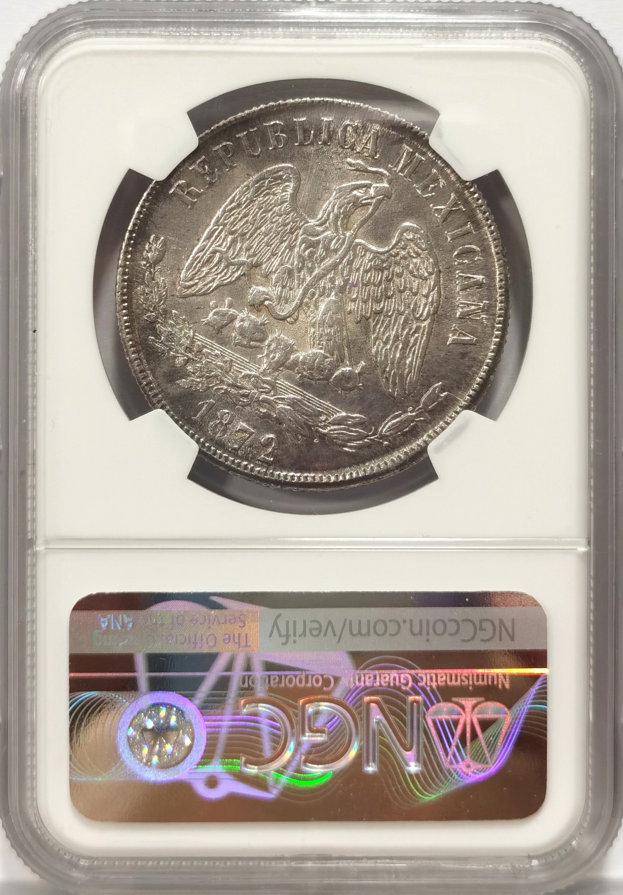 博洋堂世界钱币拍卖第047期（全场包邮） NGC MS62 墨西哥1872年CH M版天平鹰洋，少见好版，铁灰色包浆，NGC少见特殊标签
