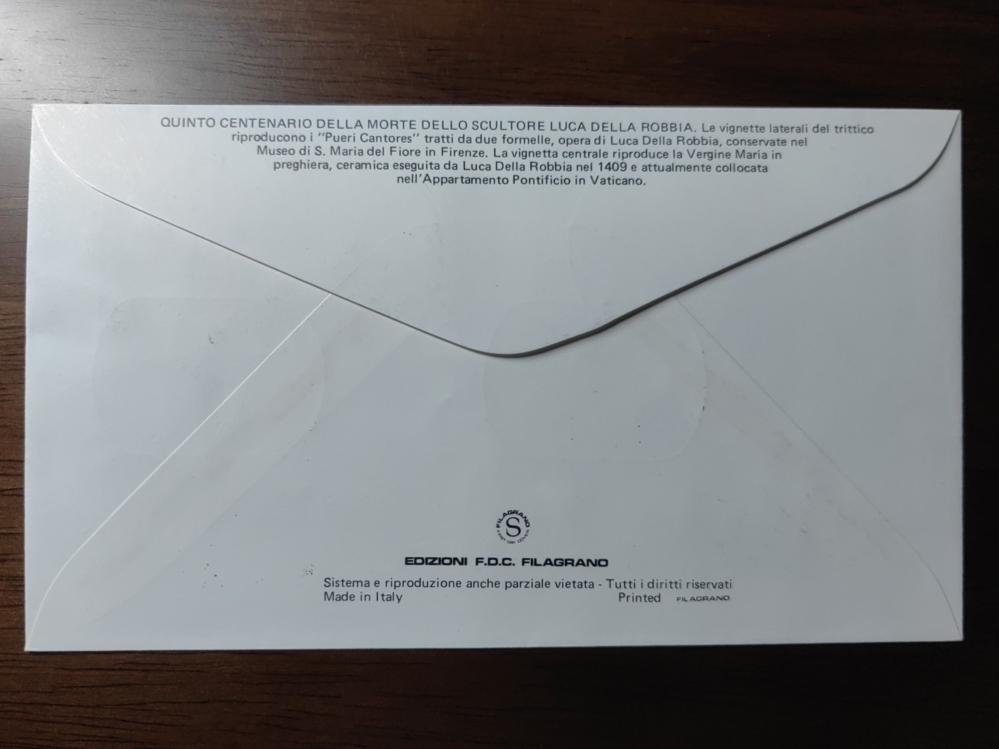 外国邮品精品专场（秒杀）第①③场  梵蒂冈1982 意大利艺术家罗比亚雕塑作品 首日封