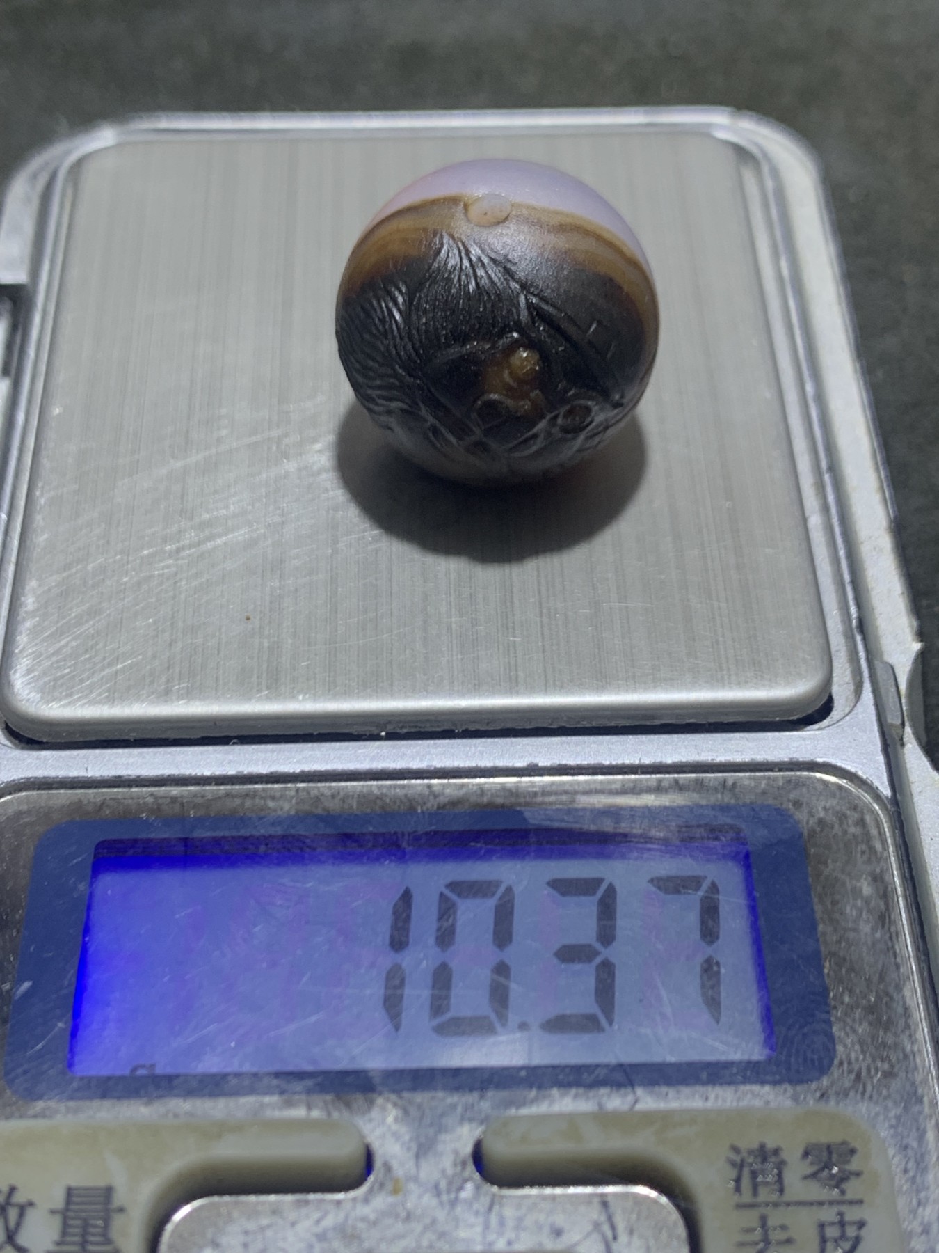 精美亚光高玉化巴西玛瑙手工俏色巧雕钟馗2.0圆珠一个