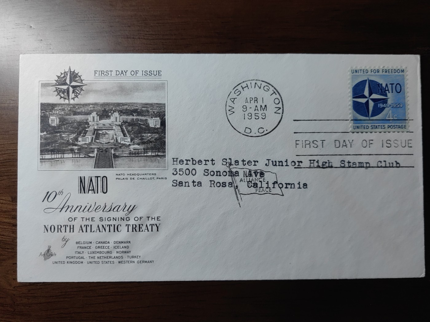 外国邮品精品专场（秒杀）第①③场 美国1959年 北约大西洋条约签署（实寄）