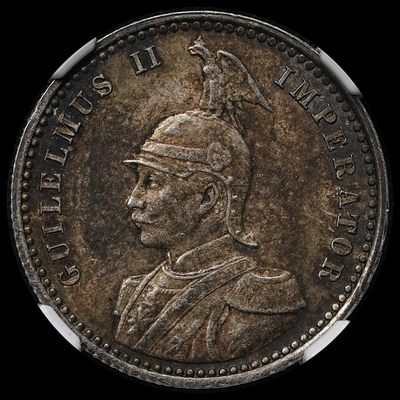 修遠堂世界钱币第九期 - 极美重五彩 NGC MS64 1891年德属东非1/4卢比银币